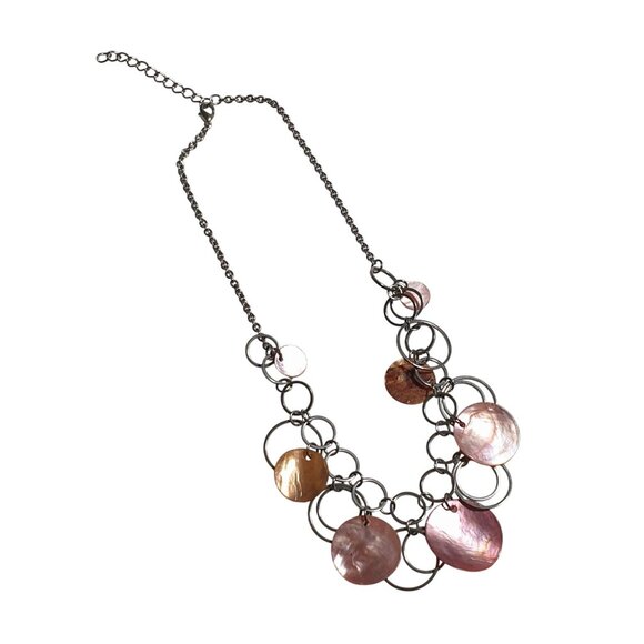 Painted Mother Pearl Shell Disc Necklace Adjustable Lobster Clasp Link Jewelry - Picture 2 of 4